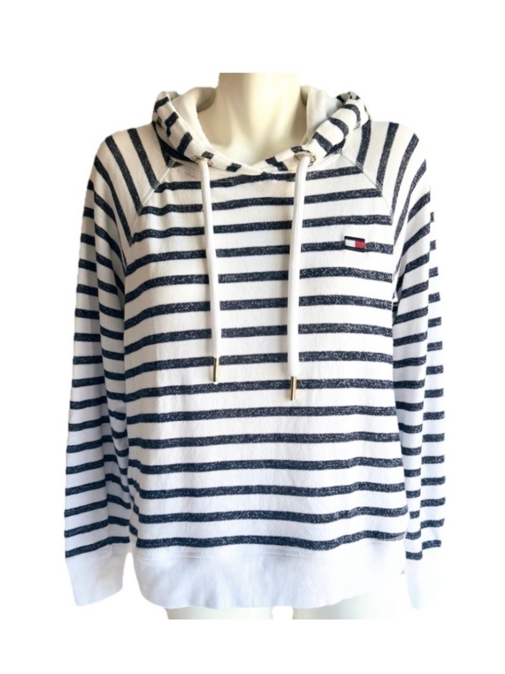 New Tommy Hilfiger Sport White Navy 80%Cotton 20%Polyester Hoodie size L.